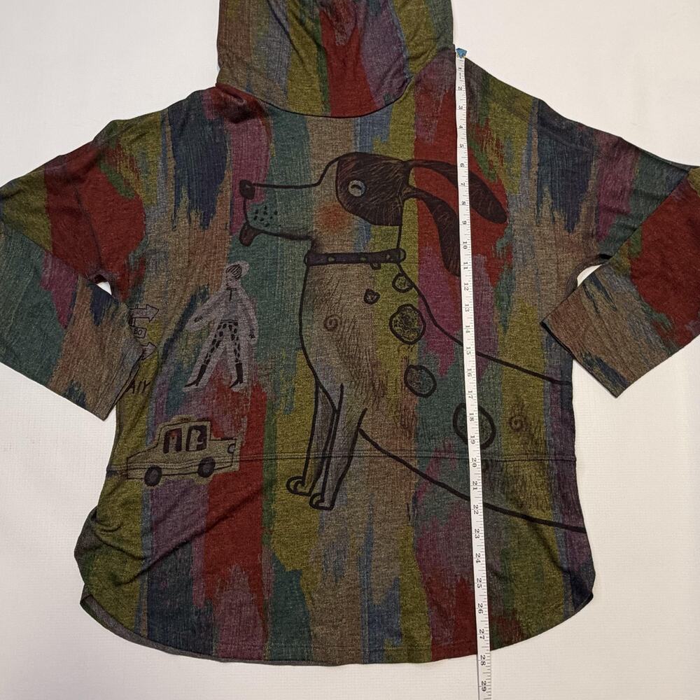 Inoah Shirt Womens Large Multicolor Dog Art Cowl Neck Long Sleeve Tunic Top - Picture 5 of 9